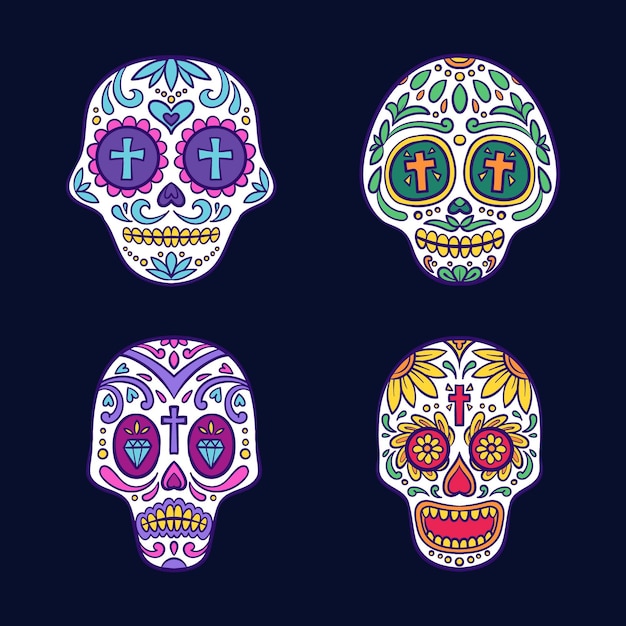 Handgetekende dia de muertos schedels collectie