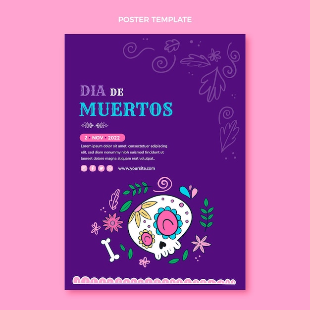 Vector handgetekende dia de muertos verticale postersjabloon