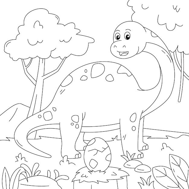 Handgetekende dinosaurus kleurboekillustratie