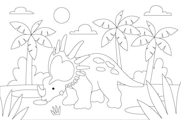 Handgetekende dinosaurus kleurboekillustratie