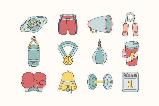 Handgetekende Doodle Boxing Illustratie Set