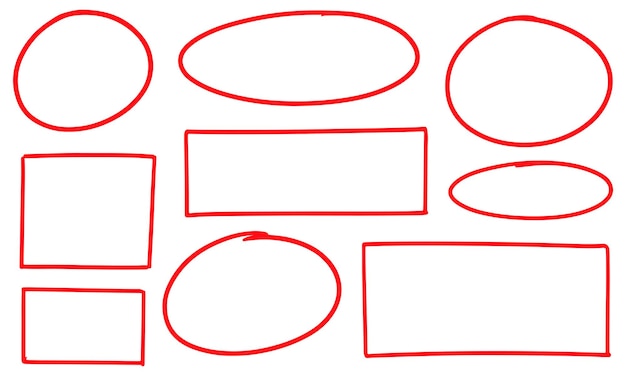 Vector handgetekende doodle grunge cirkel en vierkante highlights houtskoolpen ronde ovals marker krabben krabbelen in ronder ronde krabbel frames vector illustratie