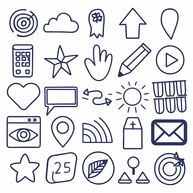 Handgetekende doodle-iconen