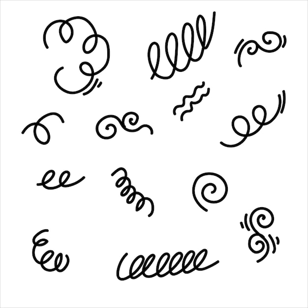 Handgetekende doodle ontwerpelementen zwart op witte achtergrond Doodle hart pijl ster glinsterende decoratie symbool set icoon symbolen schattige decoratieve penseelstreep lijnen schets pen ontwerpelementen