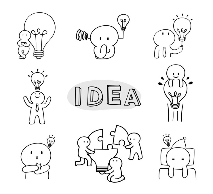 Handgetekende Doodle Style Creatieve idee en Brainstorming Characters Collection