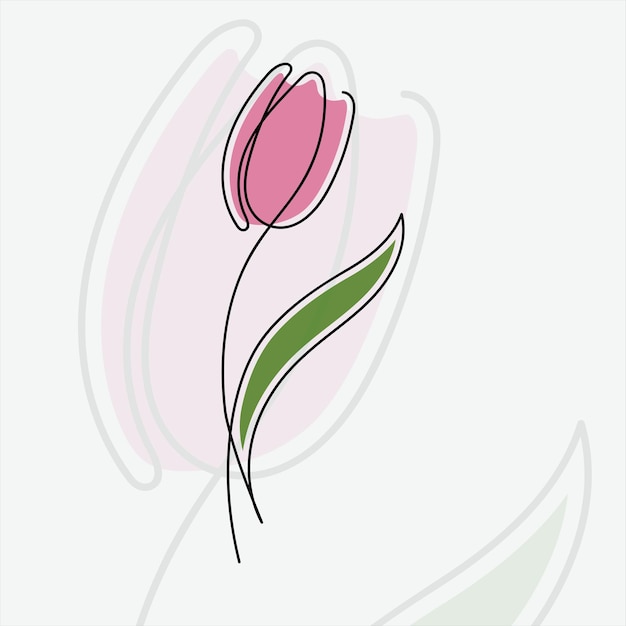 Handgetekende doorlopende lijntekening tulp bloem illustratie.