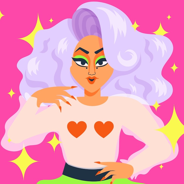 Vector handgetekende drag queen illustratie