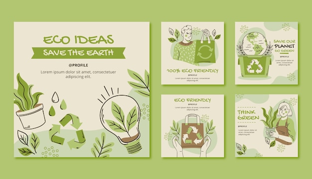 Vector handgetekende ecologie concept instagram posts