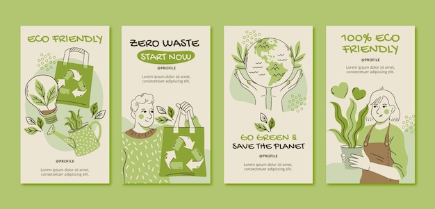 Vector handgetekende ecologie concept instagram verhalen