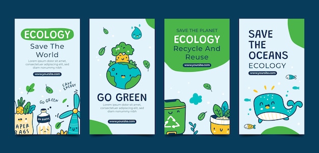 Vector handgetekende ecologie concept instagram verhalen