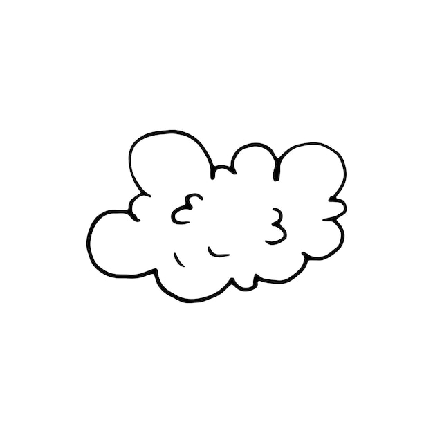 Handgetekende een rookwolk doodle pictogram. Hand getekende zwarte schets. Teken symbool. Decoratie-element. Witte achtergrond. Geïsoleerd. Plat ontwerp. Cartoon vectorillustratie.