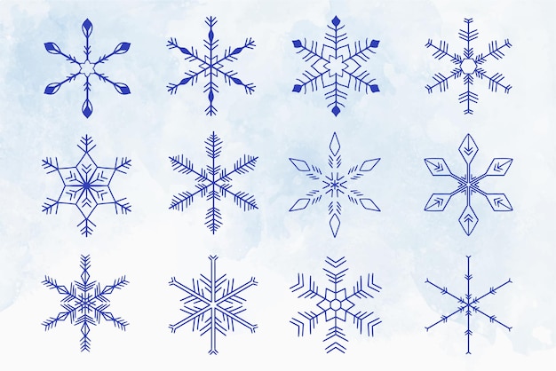 Handgetekende eenvoudige sneeuwvlokkencollectie