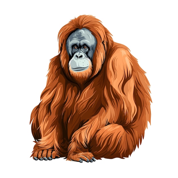 Handgetekende effen kleur orang-oetan illustratie
