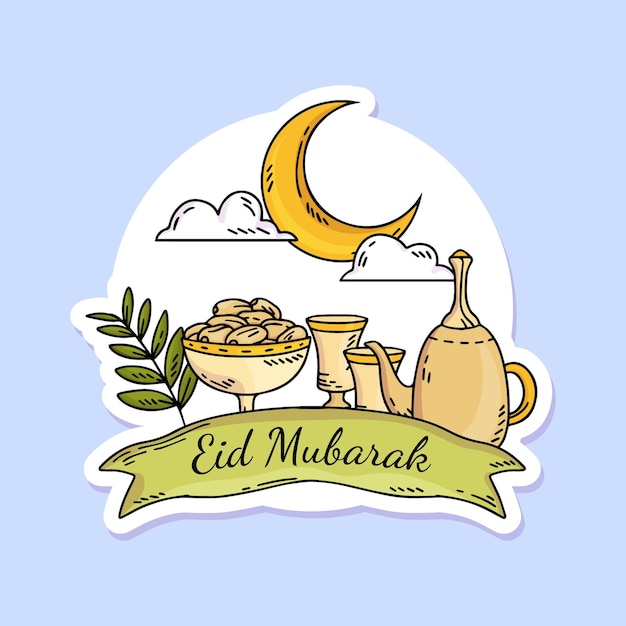 Vector handgetekende eid mubarak-badge 1