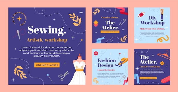 Handgetekende fashion atelier instagram posts