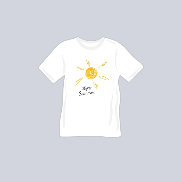 Handgetekende felle zon op een witte tshirt