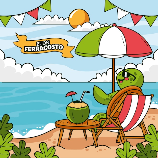 Vector handgetekende ferragosto-illustratie