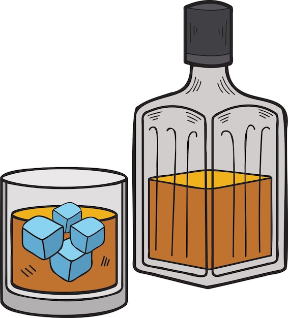 Handgetekende fles whisky illustratie in doodle stijl