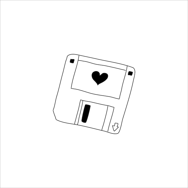 Handgetekende floppy disk met hartontwerp op witte achtergrond