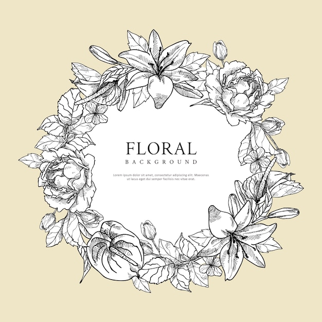 Vector handgetekende floral frame met tekst ruimte