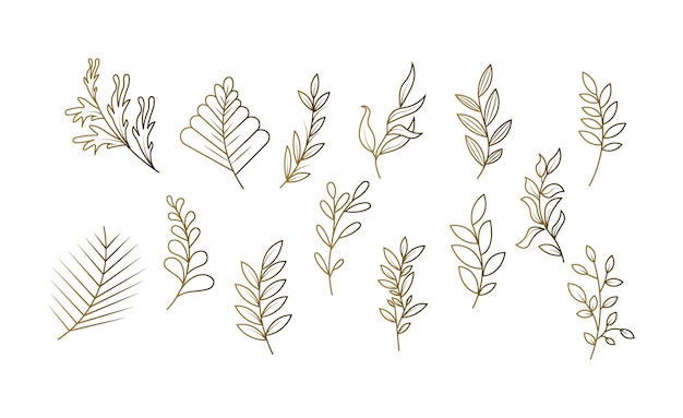 Handgetekende floral leaf decorative doodle collection