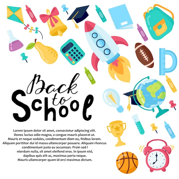 Handgetekende flyers-sjabloon voor schoolproducten Doodle terug naar schoolachtergrond