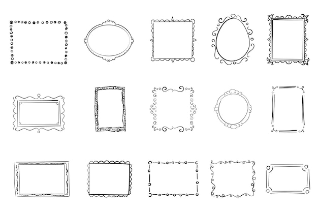 Handgetekende frames vierkante randen Krabbel doodle Fotolijst tekening schets Cartoon stijl