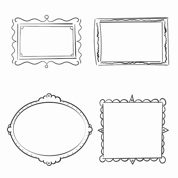 Vector handgetekende frames vierkante randen krabbel doodle fotolijst tekening schets cartoon stijl