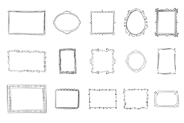 Handgetekende frames vierkante randen Krabbel doodle Fotolijst tekening schets Cartoon stijl