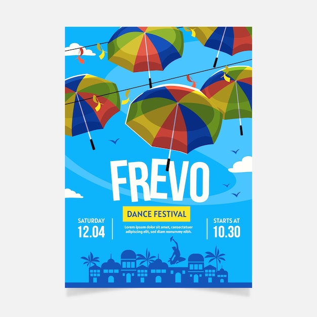 Handgetekende frevo poster met plat ontwerp