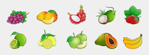 Handgetekende fruitcollectie Gratis Vector