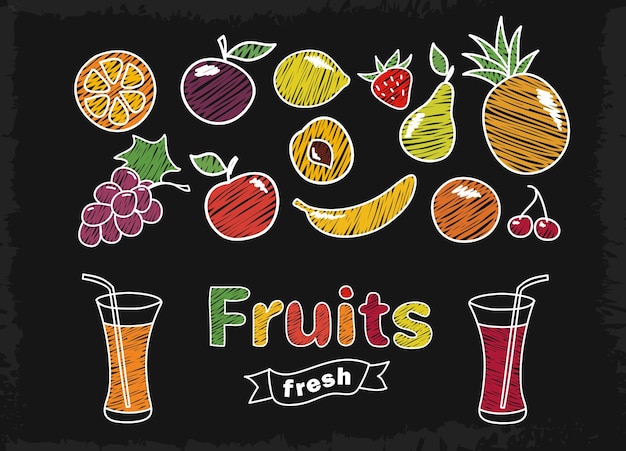 Handgetekende fruitset en sap
