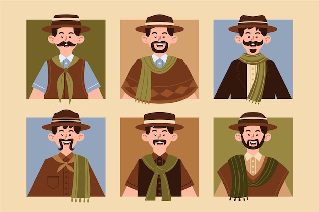 Vector handgetekende gaucho-personageverzameling