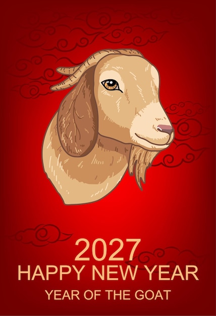 Handgetekende geit, sterrenbeeld, Chinese horoscoop. Het symbool van het nieuwe jaar 2027. Oosterse banner