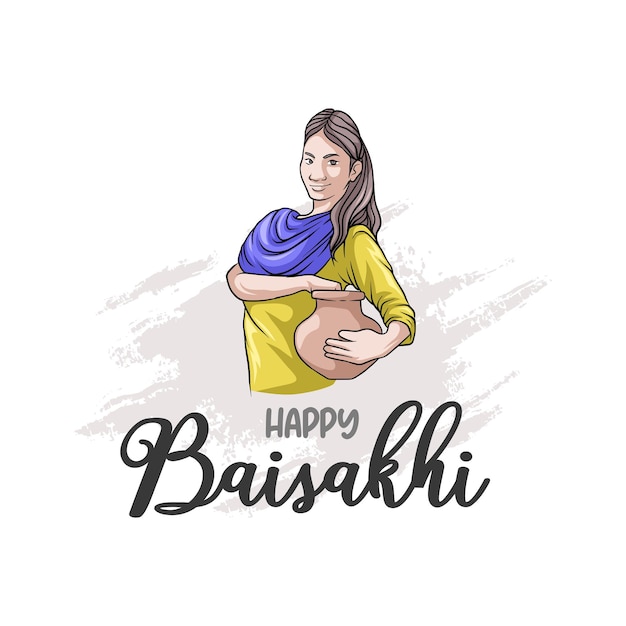Handgetekende gelukkige Baisakhi-vrouw