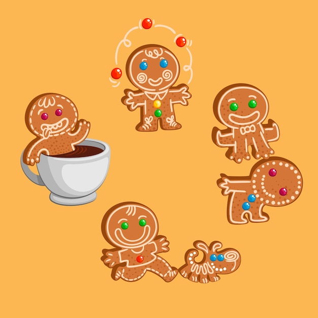 Vector handgetekende gingerbread man cookies collectie