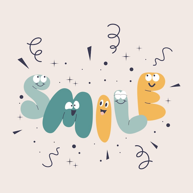 Vector handgetekende glimlachende bubbels die woorden maken smile vector mascotte kinderlijk ontwerp