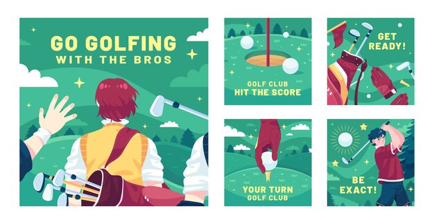 Vector handgetekende golfclub instagram-berichten