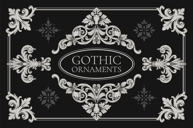Handgetekende gotische ornamentenset
