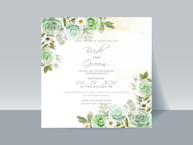 Handgetekende groene rozen bruiloft uitnodigingskaart