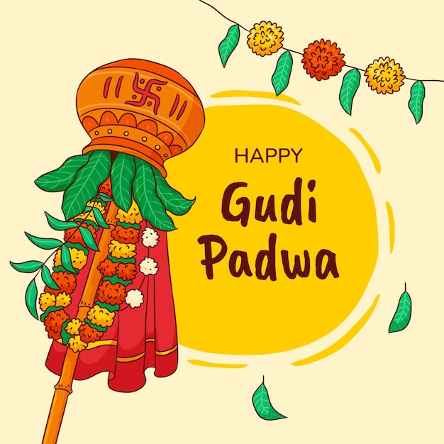 Vector handgetekende gudi padwa illustratie