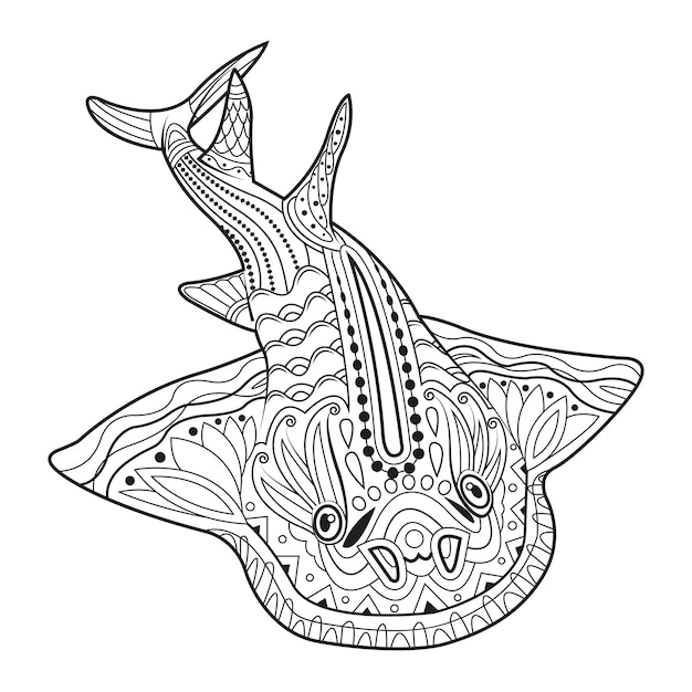 Handgetekende haai met etnische doodle kleurplaat.