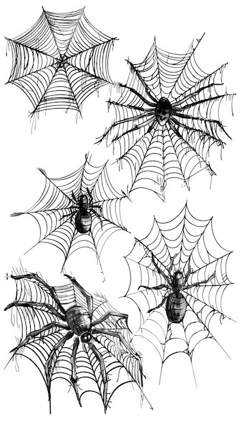Handgetekende halloween spinnenwebben collectie halloween elementen Gelukkige halloween