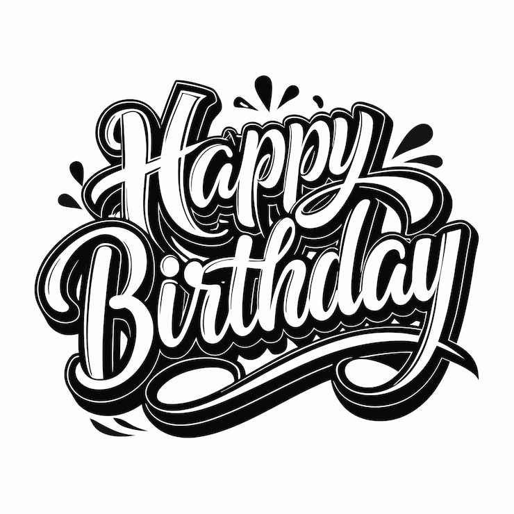 Vector handgetekende happy birthday quote in zwart-wit