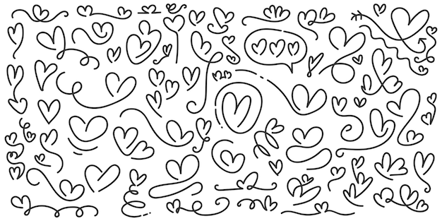 Handgetekende Hart Collectie Liefde Doodles Set Krabbel Element Romantische Illustratie Elementen voor Valentijnsdag of Moederdag