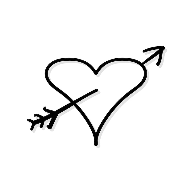Handgetekende hartvorm met pijl-icoon of symbool hart in doodle-stijl vectorillustratie eps 10
