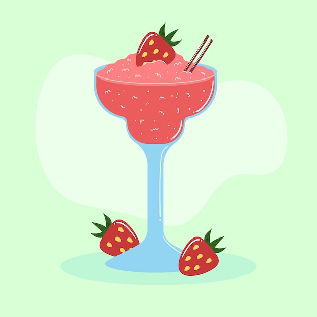 Vector handgetekende heerlijke daiquiri met aardbeien