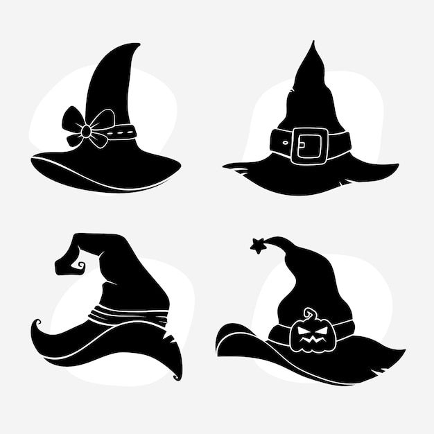 Vector handgetekende heksenhoed silhouetten collectie voor halloween viering