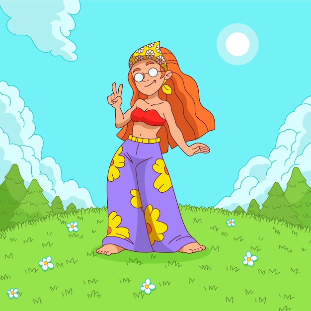 Vector handgetekende hippie cartoon illustratie