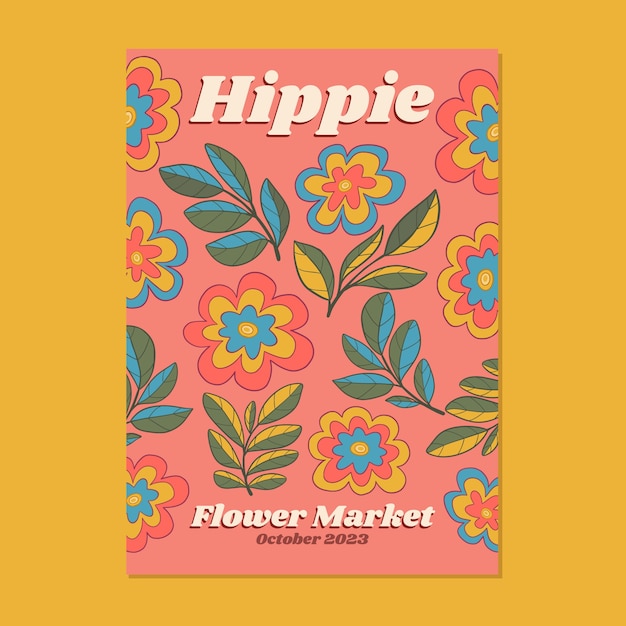 Handgetekende hippie markt poster sjabloon